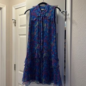 Saloni blue floral silk dress
